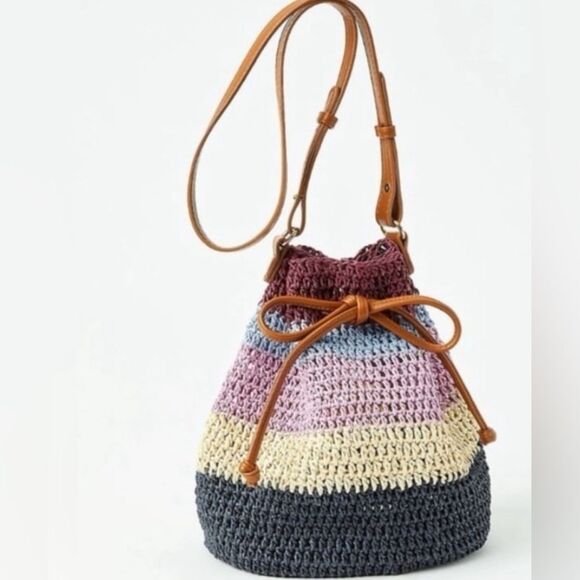 LOFT Handbags - Loft Multicolor Striped Straw Crossbody Saddle Bag